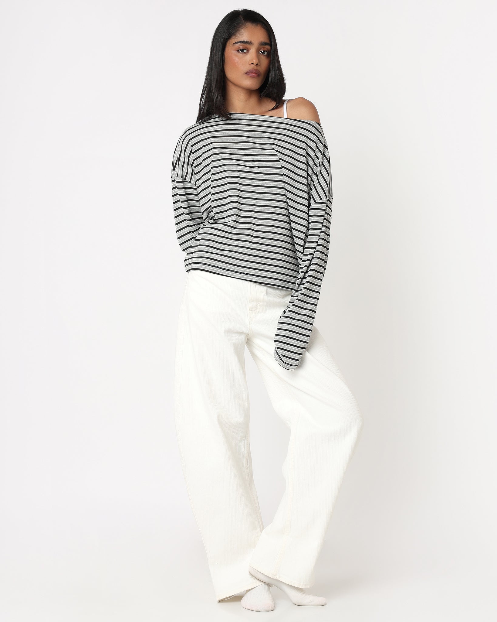 Striped Boat Neck in Sporty Grey - Gmorn